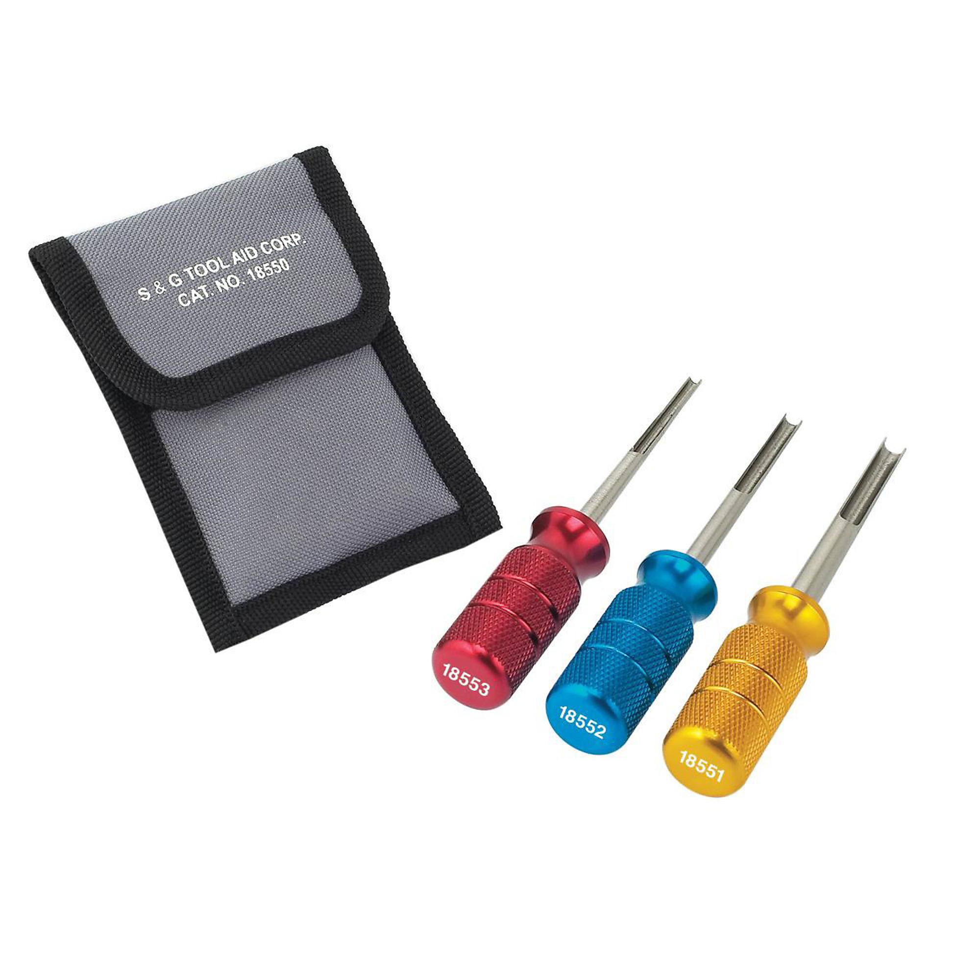 SG Tool Aid Deutsch Terminal Release Tool Kit — 3 Wire Gauges, Color-Coded, Steel Shafts, Model# SGT18550